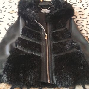 Pleather and fur vest jacket